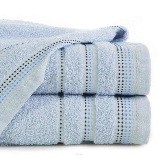 Ręcznik bawełniany 50x90 POLA błękitny z kolorową bordiurą zakończoną stebnowaniem