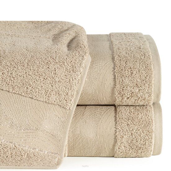 Ręcznik bawełniany 50x90 MARIEL beżowy z welurową bordiurą i błyszczącą nicią