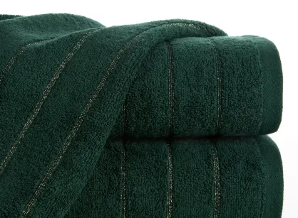 Ręcznik bawełniany 70x140 DALI ciemna zieleń gładki z subtelną bordiurą z błyszczącą nicią