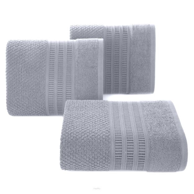 Ręcznik bawełniany 50x90 ROSITA srebrny z subtelną bordiurą w delikatne poziome paski