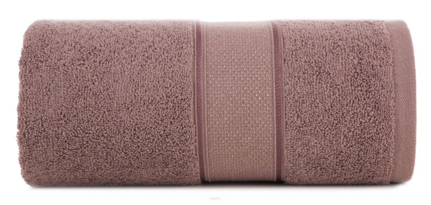 Ręcznik bawełniany 70x140 LIANA jasny brąz zdobiony bordiurą z błyszczącą nicią