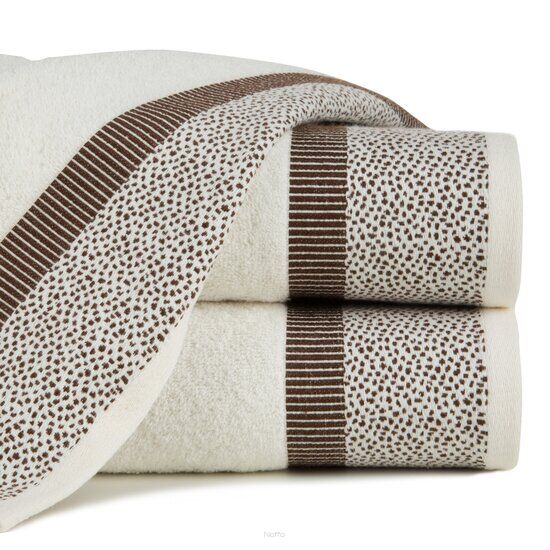 Ręcznik bawełniany 50x90 MARIT kremowy z kontrastową bordiurą w drobny żakardowy wzór