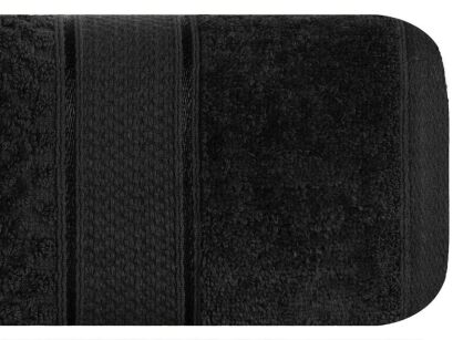 Ręcznik bawełniany 90x150 JESSI czarny z fakturą krateczki i gładką welurową bordiurą