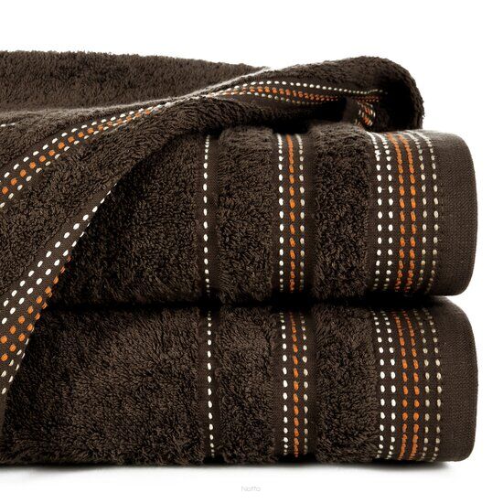 Ręcznik bawełniany 50x90 POLA brązowy z kolorową bordiurą zakończoną stebnowaniem