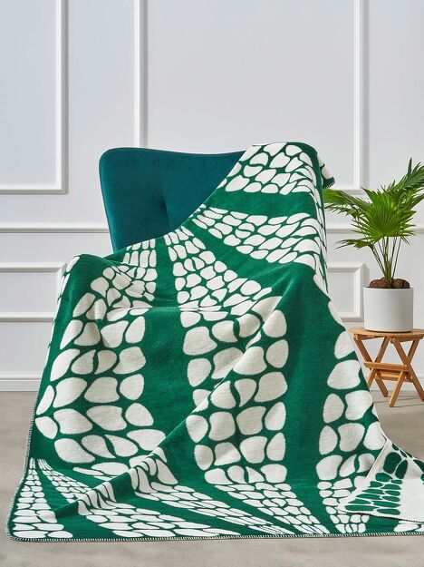 Koc bawełniany 150x200 2138-2 zielony gemetryczna lilia wykończony szydełkiem