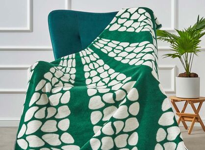 Koc bawełniany 150x200 2138-2 zielony gemetryczna lilia wykończony szydełkiem