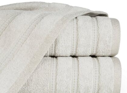 Ręcznik bawełniany 50x90 GLORY 1 beżowy z welurową bordiurą i srebrną nicią