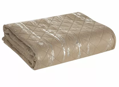 Narzuta z mikrofibry 200x220 BLINK 1 beżowa pikowana ze srebrnym przecieranym wzorem Design 91