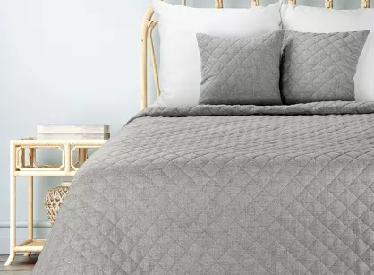 Narzuta jednokolorowa 170x210 LEN 1 stalowa pikowana imitująca len