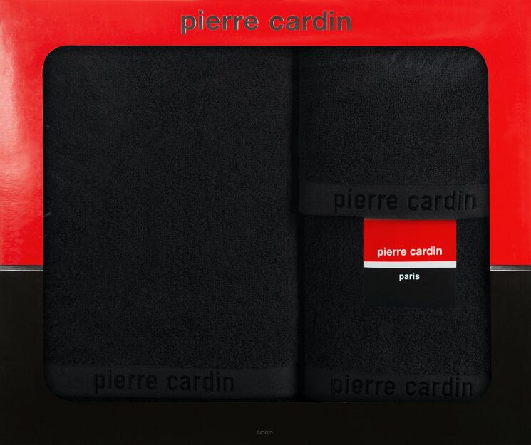 Komplet Ręczników EVI Pierre Cardin czarne zdobione bordiurą w kolorze ręcznika z logo marki z kolekcji Premium 430 g/m2