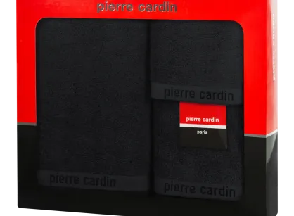 Komplet ręczników EVI Pierre Cardin czarne zdobione bordiurą w kolorze ręcznika z logo marki z kolekcji Premium