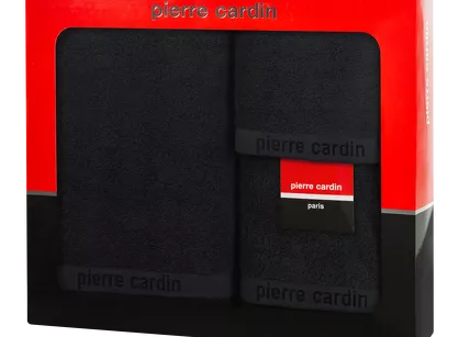 Komplet ręczników EVI Pierre Cardin czarne zdobione bordiurą w kolorze ręcznika z logo marki z kolekcji Premium