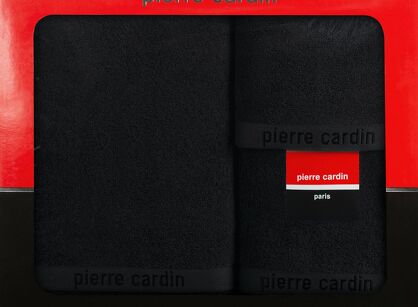 Komplet ręczników EVI Pierre Cardin czarne zdobione bordiurą w kolorze ręcznika z logo marki z kolekcji Premium