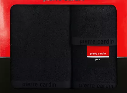Komplet ręczników EVI Pierre Cardin czarne zdobione bordiurą w kolorze ręcznika z logo marki z kolekcji Premium