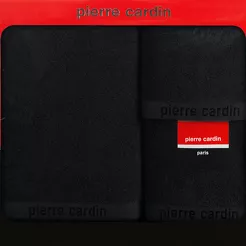 Komplet ręczników EVI Pierre Cardin czarne zdobione bordiurą w kolorze ręcznika z logo marki z kolekcji Premium