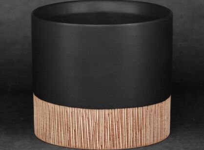 Ceramiczna osłonka na donicę fi 13x11 MILI 3 czarna brązowa dwukolorowa w kształcie walca