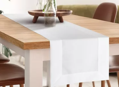 Bieżnik 40x180 LUCY biały gładki zdobiony kantą