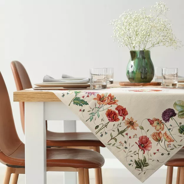 Nakładka gobelinowa 100x100 1239 naturalna z wzorem kwiatów polnych