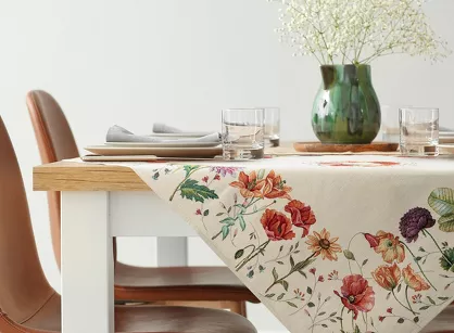 Nakładka gobelinowa 100x100 1239 naturalna z wzorem kwiatów polnych