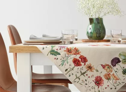 Nakładka gobelinowa 100x100 1239 naturalna z wzorem kwiatów polnych