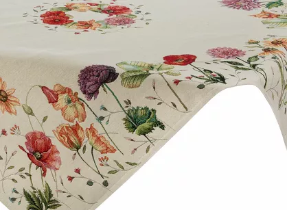 Nakładka gobelinowa 100x100 1239 naturalna z wzorem kwiatów polnych