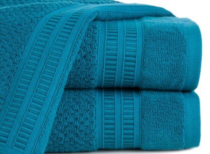 Ręcznik bawełniany 50x90 ROSITA turkusowy z subtelną bordiurą w delikatne poziome paski