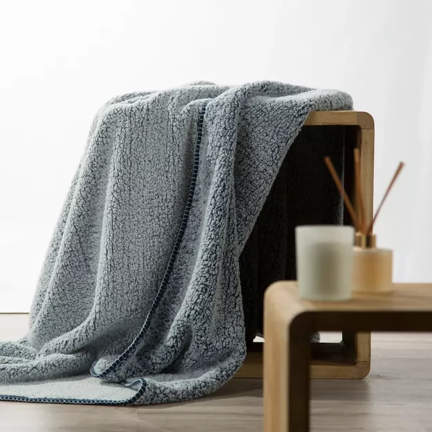 Koc 150x200 KOALA granatowy biały wzór miękkiego baranka