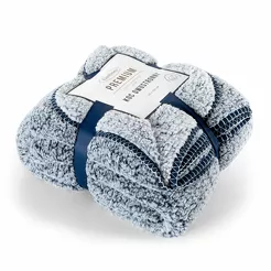 Koc 150x200 KOALA granatowy biały wzór miękkiego baranka