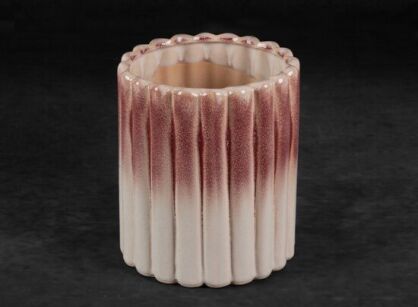 Ceramiczna osłonka na donicę fi 15x16 EVITA kremowa różowa w kształcie walca z efektem ombre