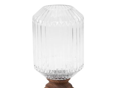 Świecznik dekoracyjny szklany fi 17x34 GRACE 1 biały z dodatkiem brązowego drewna
