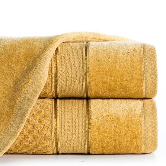Ręcznik bawełniany 50x90 JESSI musztardowy z fakturą krateczki i gładką welurową bordiurą