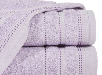 Ręcznik bawełniany 50x90 POLA wrzosowy z kolorową bordiurą zakończoną stebnowaniem