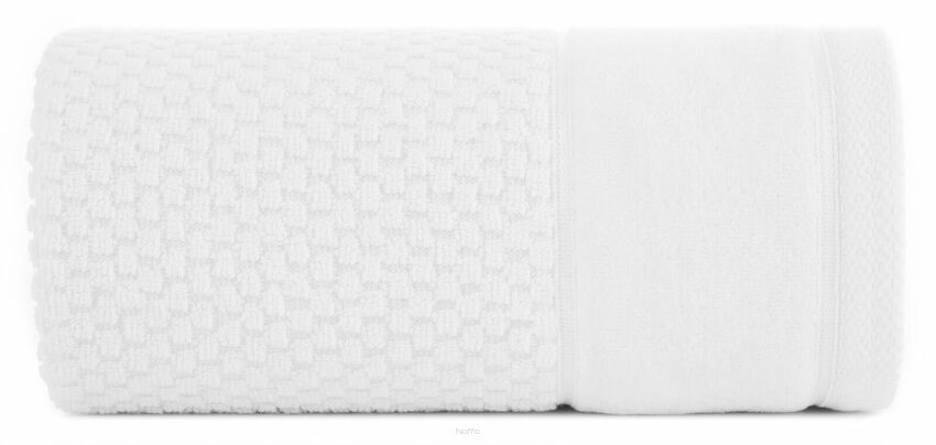 Ręcznik 50x90 FRIDA biały z fakturą kosteczki i szeroką welurową bordiurą 500 g/m2