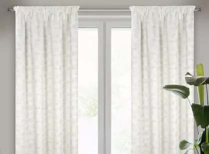 Zasłona na taśmie 140x300 MARIGOLD zaciemniająca biała ze złotym nadrukiem liści lilii wodnej