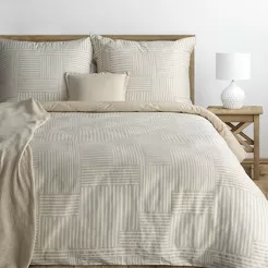 Pościel satynowa 220x200 SPRING 80 beżowa z wzorem geometrycznym z kolekcji Classic