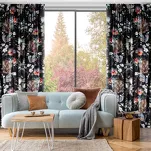 Zasłona na taśmie 140x270 ALANI welwetowa czarna ruda z wyrazistym nadrukiem botanicznym - 11