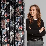 Zasłona na taśmie 140x270 ALANI welwetowa czarna ruda z wyrazistym nadrukiem botanicznym - 12