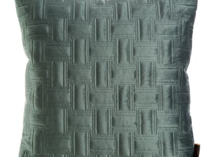 Poszewka welwetowa 45x45 RIA 3 ciemna mięta przeszywana grubą nicią w geometryczny wzór