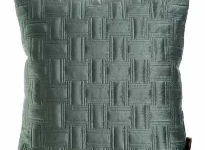 Poszewka welwetowa 45x45 RIA 3 ciemna mięta przeszywana grubą nicią w geometryczny wzór