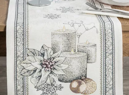 Bieżnik świąteczny 45x140 CANDL gobelinowy popielaty subtelny blask