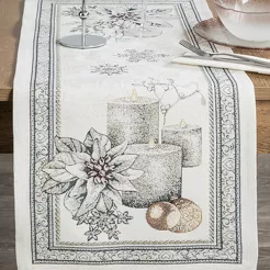Bieżnik świąteczny 45x140 CANDL gobelinowy popielaty subtelny blask