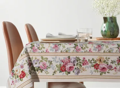 Obrus gobelinowy 140x180 4088 naturalny różowy wzór kwiatu wiśni