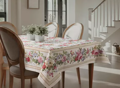 Obrus gobelinowy 140x180 4088 naturalny różowy wzór kwiatu wiśni