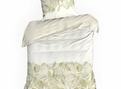 Pościel satynowa 140x200 SPRING 70 biała z beżowym wzorem roślinnym z kolekcji Classic