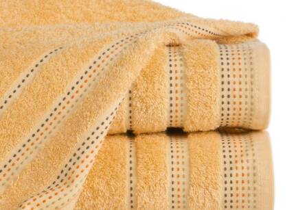 Ręcznik bawełniany 30x50 POLA morelowy z kolorową bordiurą zakończoną stebnowaniem