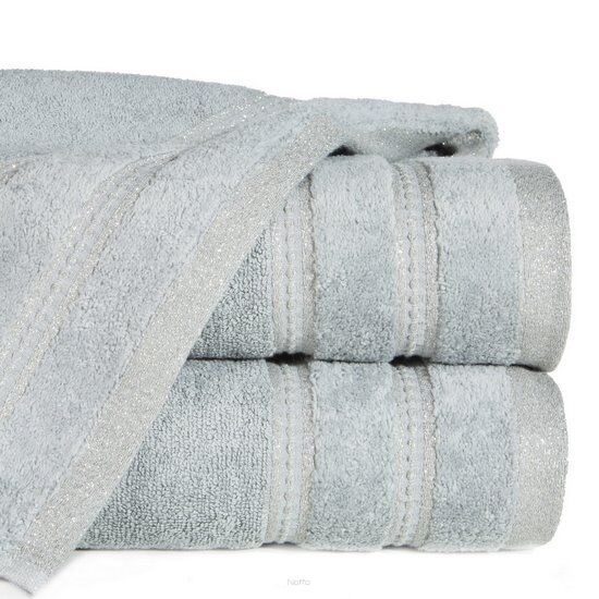 Ręcznik bawełniany 30x50 GLORY 1 stalowy z welurową bordiurą i srebrną nicią