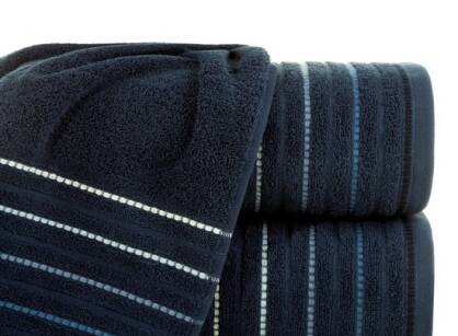 Ręcznik bawełniany 50x90 IZA granatowy z kontrastującą bordiurą w pasy Design 91