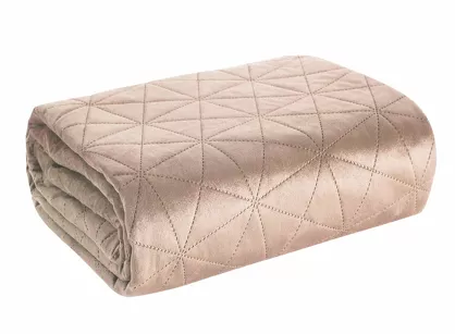 Narzuta welwetowa 170x210 LUIZ 3 różowa srebrna pikowana w geometryczny wzór