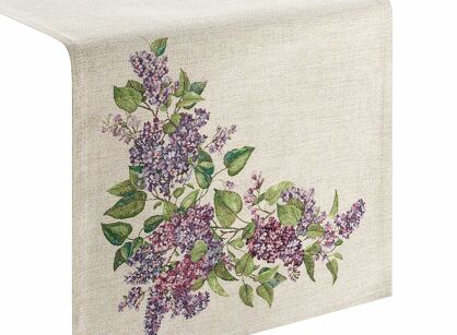 Bieżnik gobelinowy 45x140 1424 naturalny z nadrukiem kwiatów bzu