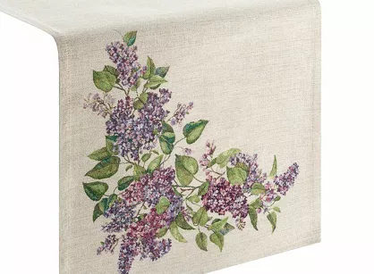 Bieżnik gobelinowy 45x140 1424 naturalny z nadrukiem kwiatów bzu